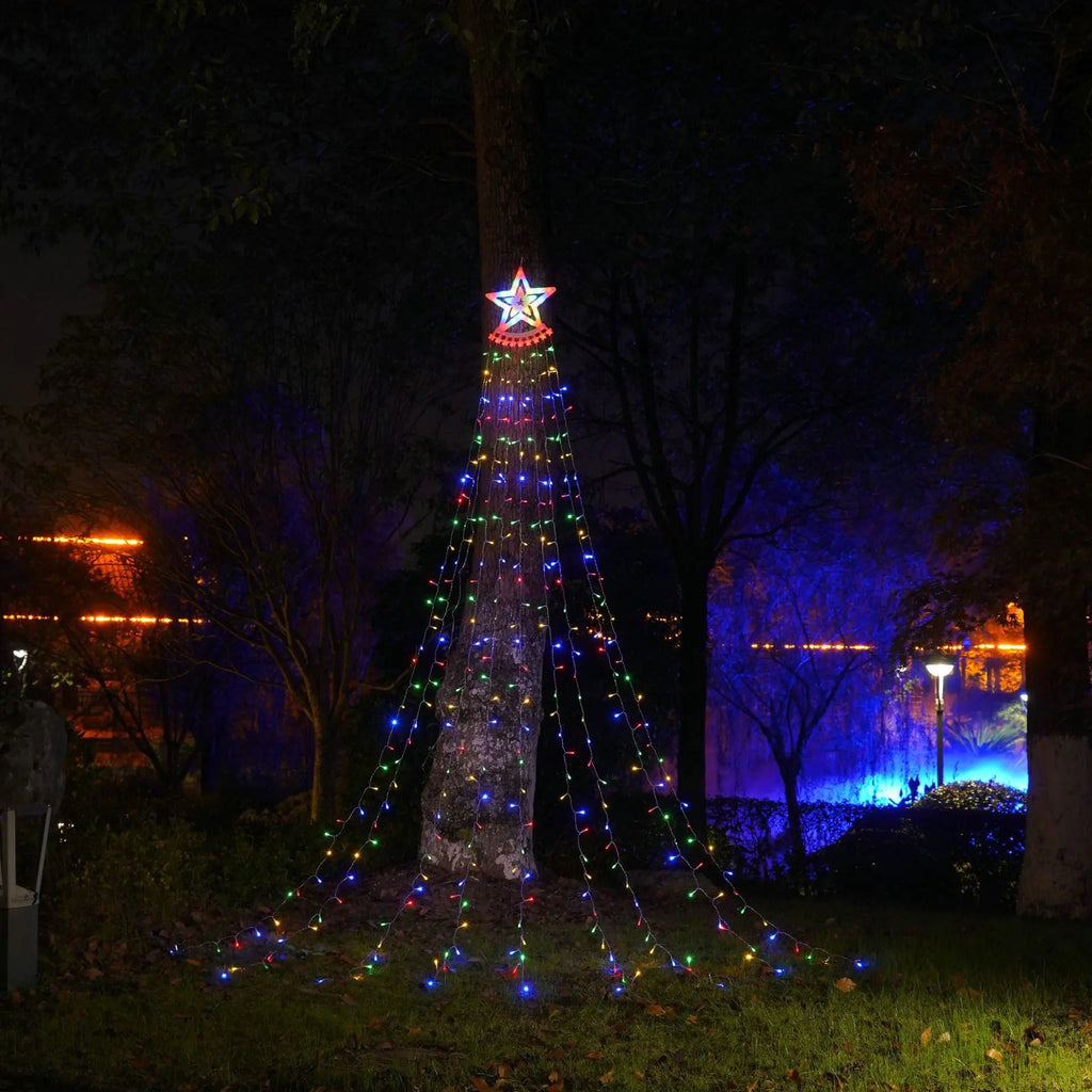 LED- stjärnvattenfallslampa för utomhusjuldekoration